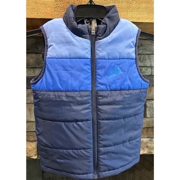 Boys NIKE Blue Striped Puffer Zippered Vest Size 7 *A1 - Picture 1 of 4